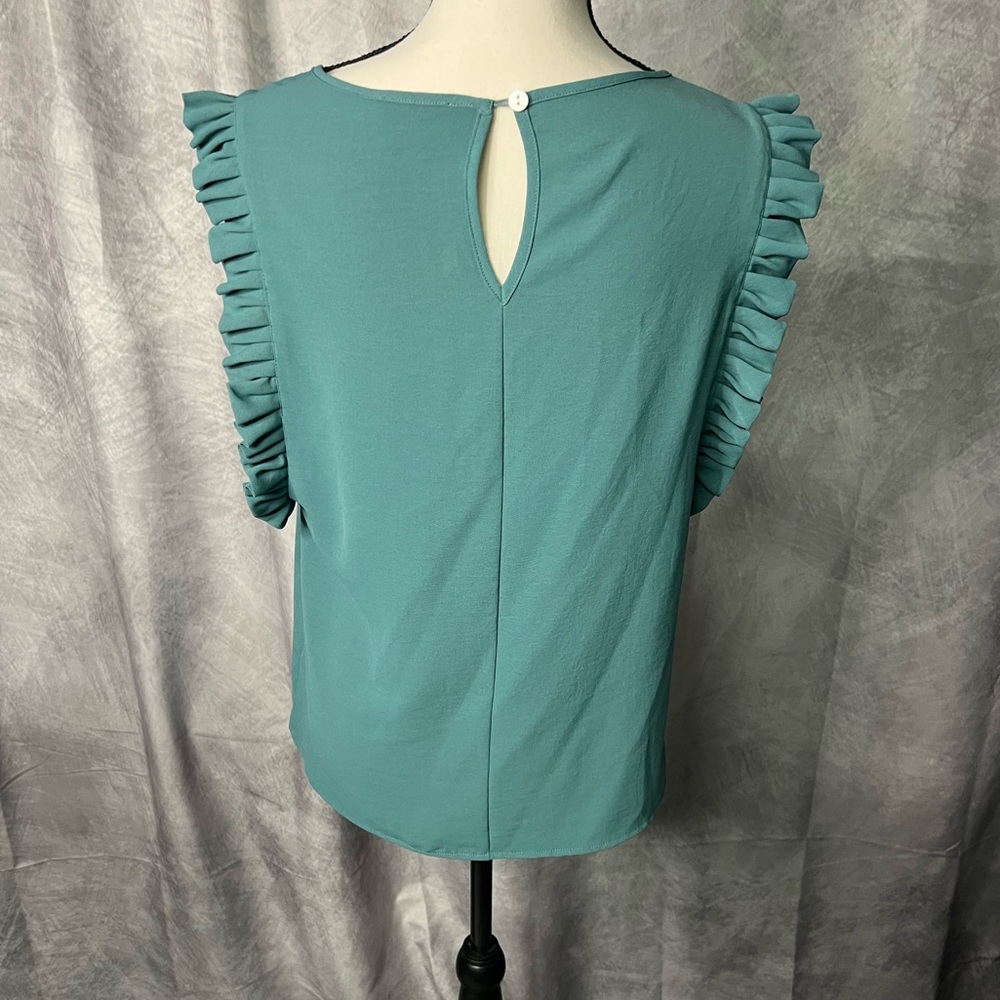 Molly Bracken Teal Ruffle Sleeve Keyhole Back Blouse - MED - Picture 7 of 14